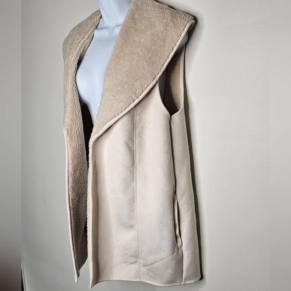 Lauren Ralph Lauren Jackets & Blazers - Tan Suede Sherpa Vest Women's M Warm Fleece Collar Pockets Lauren Ralph Lauren